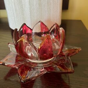 Red Glass Lotus Serving Dish